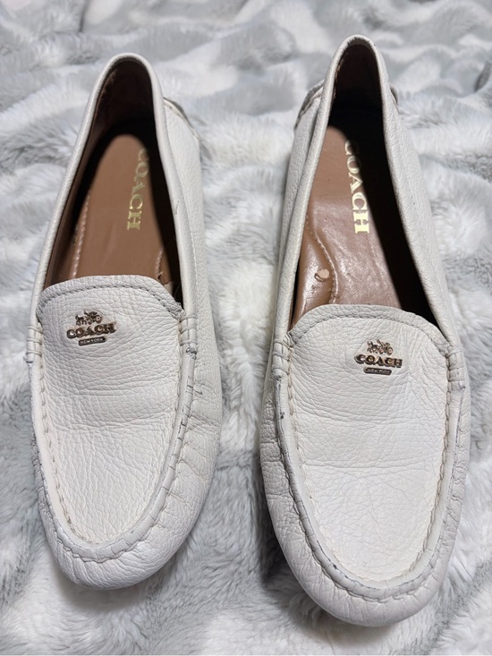 Coach Shoes - COACH White Leather Penny Loafers with Gold Logo